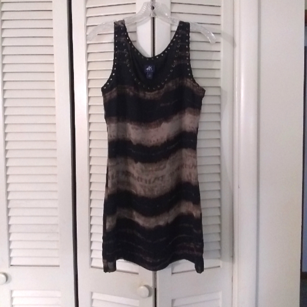 Tank dress with cool metal grommets around neck.